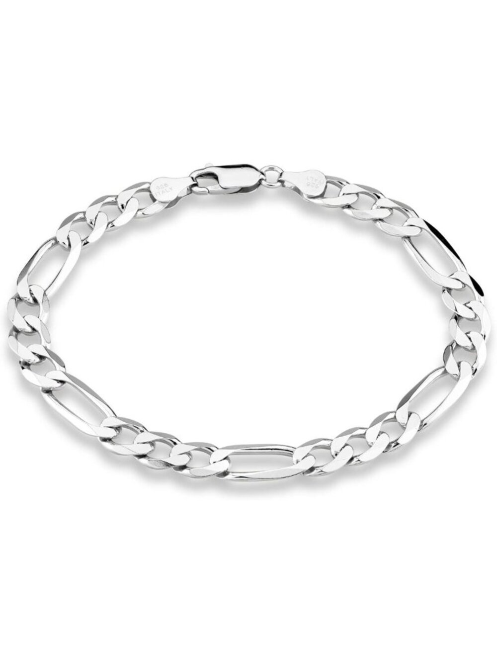 Stylish 7mm Sterling Silver Figaro Bracelet for Men - Italian Craftsmanship